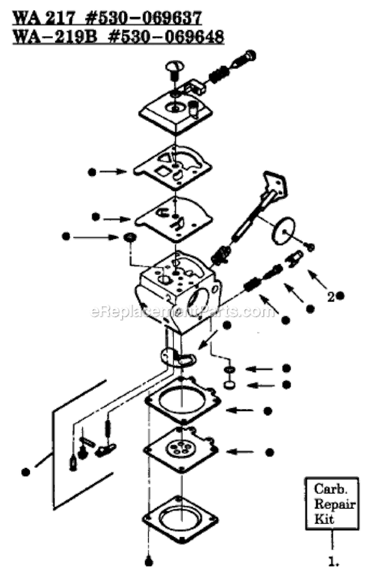 Page B Diagram and Parts List for GTI15T  Weed Eater Trimmer